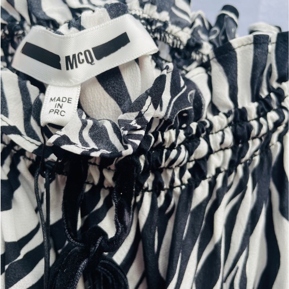 (NWT) MCQ Alexander McQueen Ruffled Zebra-Print Silk Crepe de Chine Midi Dress - Picture 5 of 8